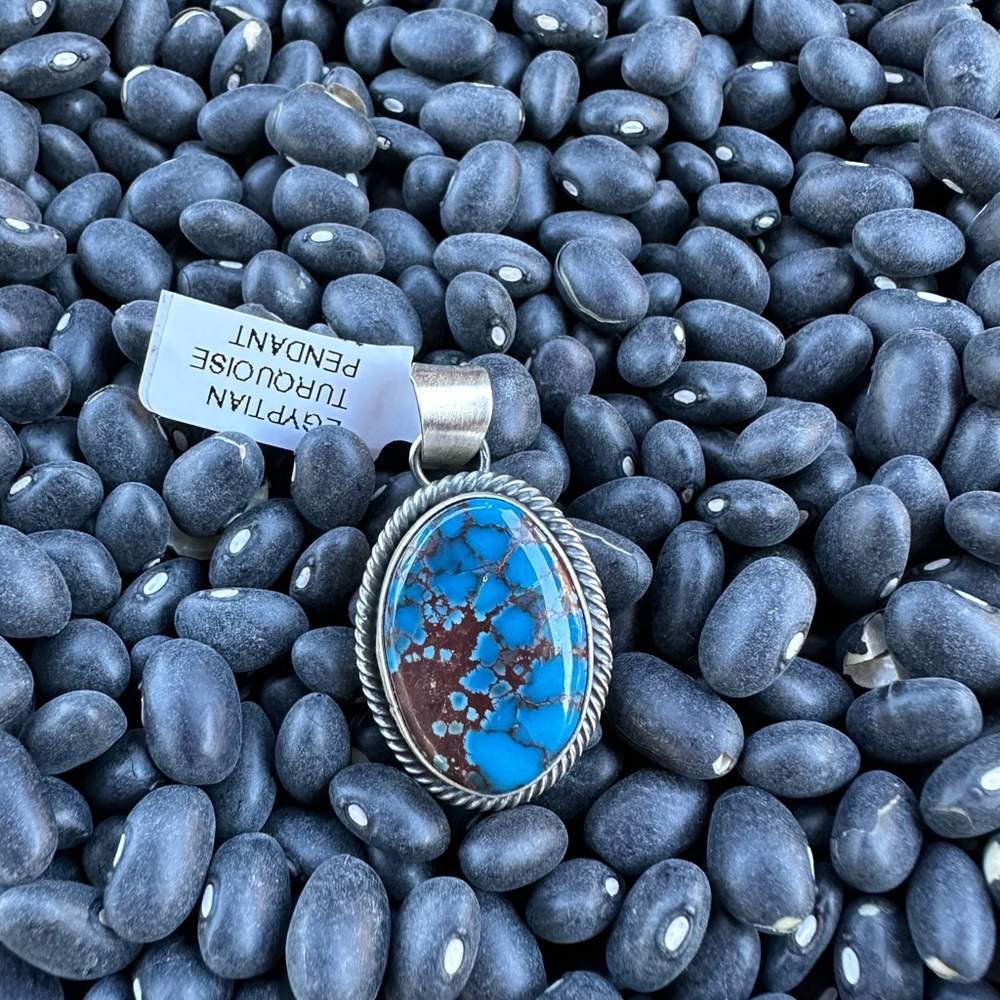 Egyptian Turquoise Eli Skeets Sterling Silver Turquoise Pendant